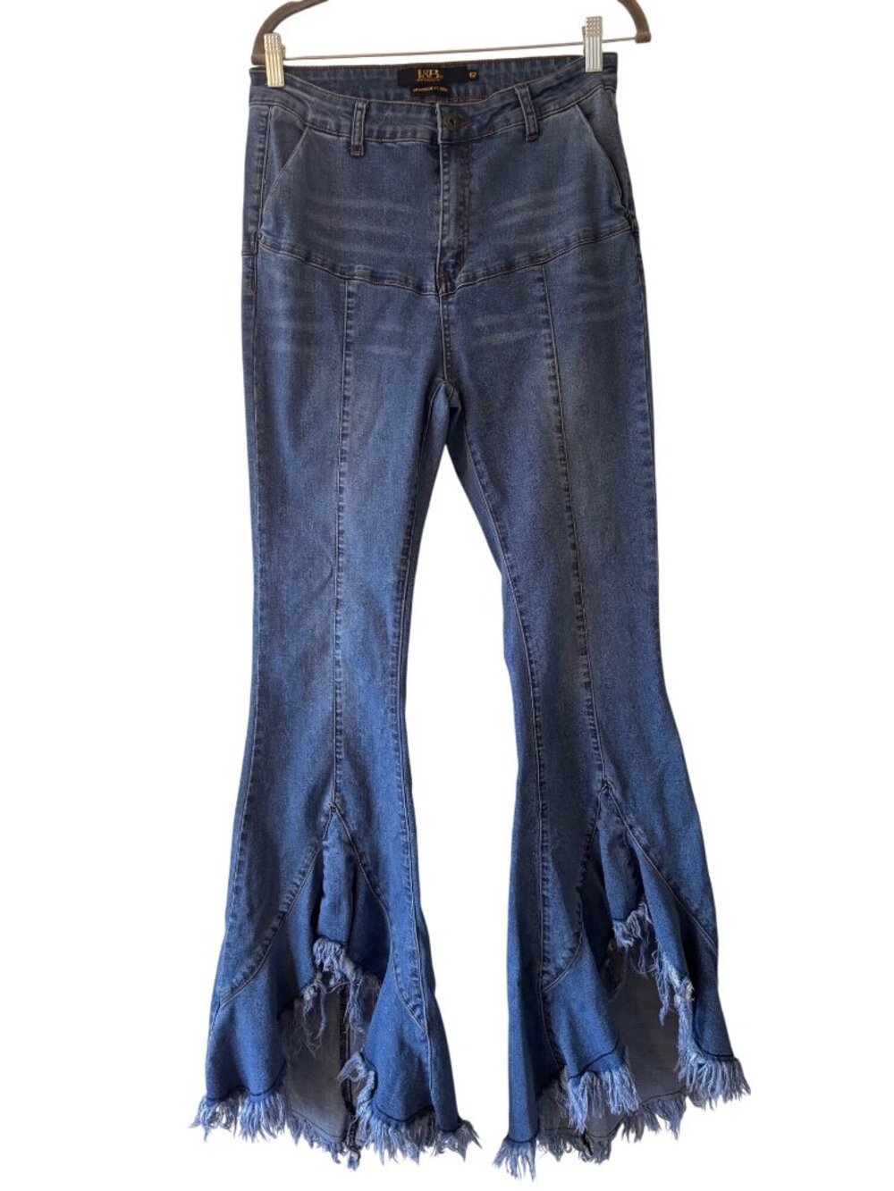 Lucky & Blessed High Rise Flare Denim Jeans With Frayed Hem - Size 12 - Picture 2 of 10